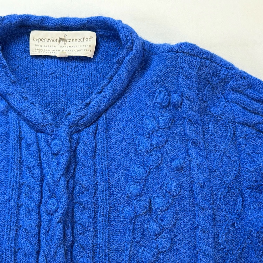 Peruvian Connection 100% Alpaca Cable Knit Cardigan Sweater - Blue Size Small - Picture 7 of 13